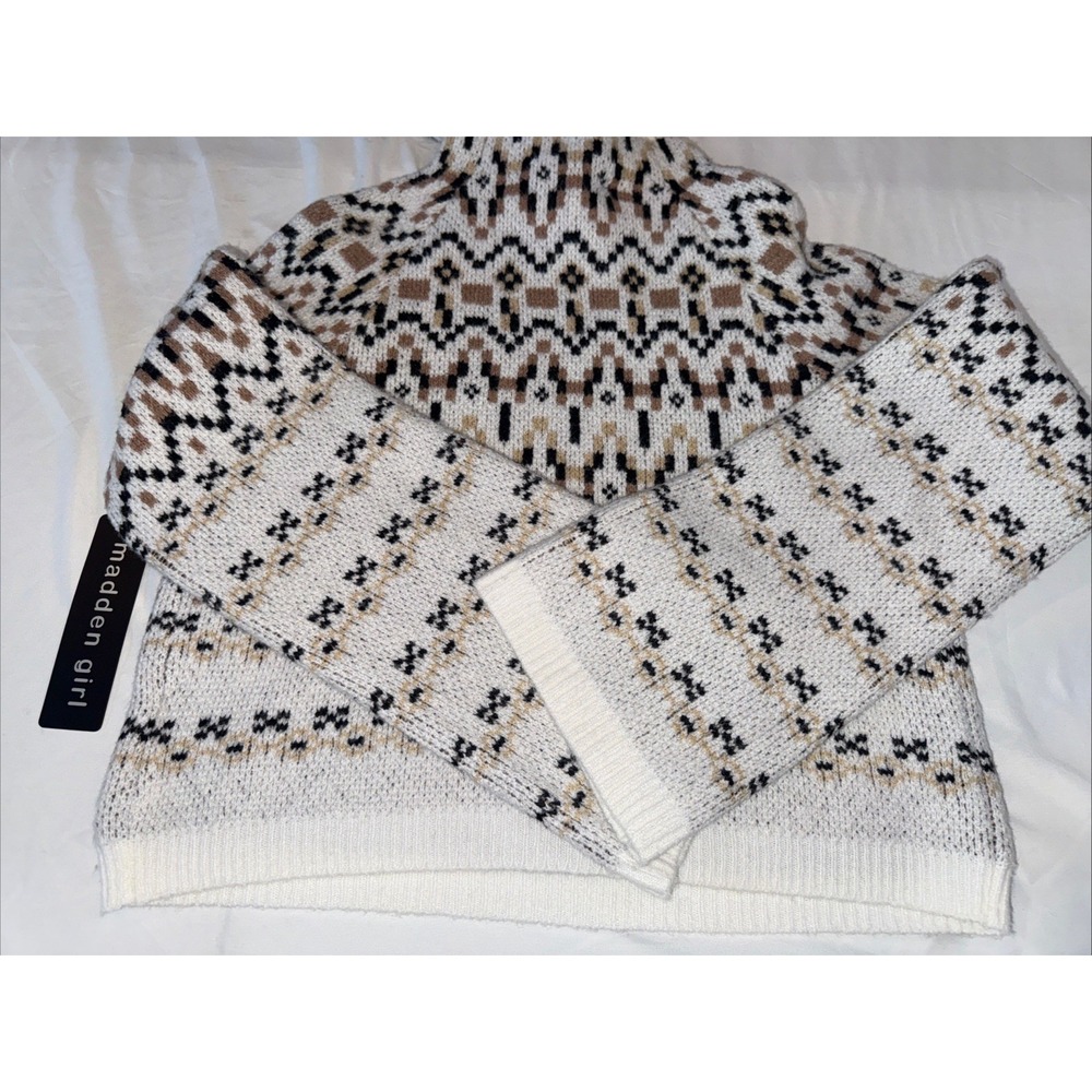 Steve Madden Madden Girl Pullover Sweater And Hat Set Brown/Beige Large - Picture 2 of 11